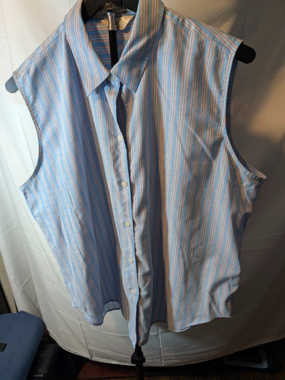 Austin Clothing Co. Sz XXL  Women's Sleeveless Striped Blue ButtonUp Shirt